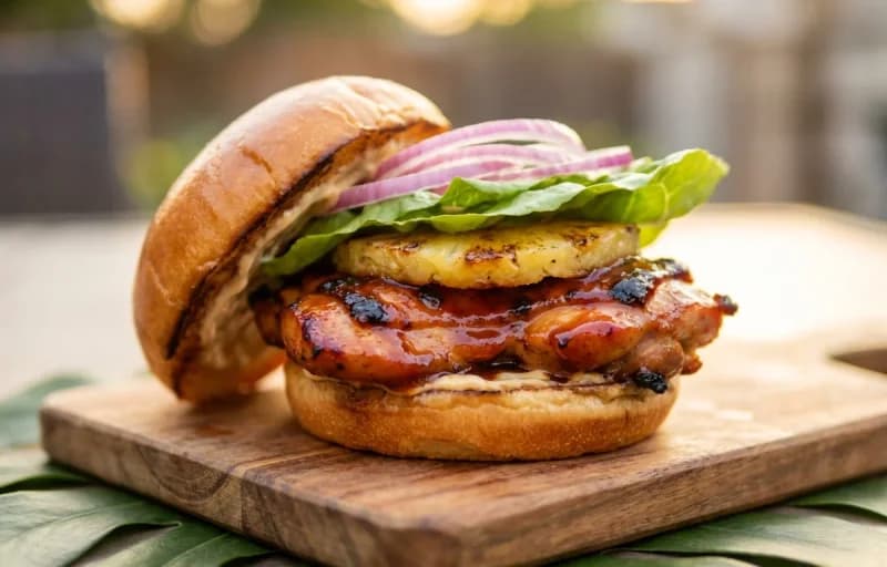 Huli Huli Chicken Sandwich, Grilled Pineapple and French Fries - Recipe 1