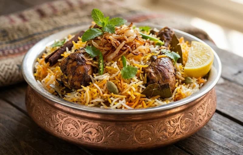 Hyderabadi Chicken Dum Biryani, Mirchi ka Salan and Cucumber Raita - Recipe 1