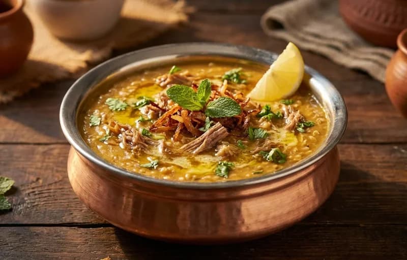Hyderabadi Mutton Haleem, Fried Onions, Lemon Rice and Mint Chutney - Recipe 1