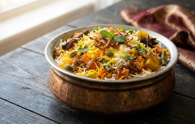 Hyderabadi Vegetable Biryani, Mirchi ka Salan and Cucumber Raita - Recipe 1