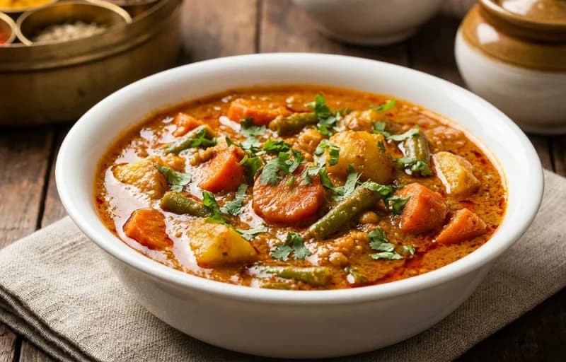 Hyderabadi Vegetable Curry, Steamed Basmati Rice and Masala Omelette - Recipe 1