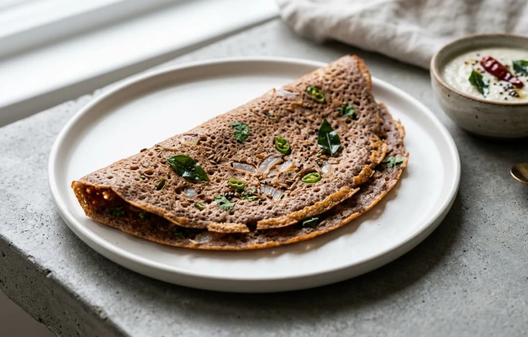 Instant Ragi Dosa (Savory Crepe)