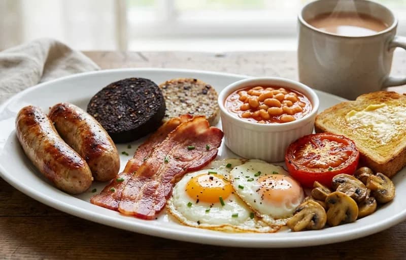 Irish Breakfast, Pan-Fried Bacon, Breakfast Sausage Patties, Anda Bhurji and Suji Toast - Recipe 1