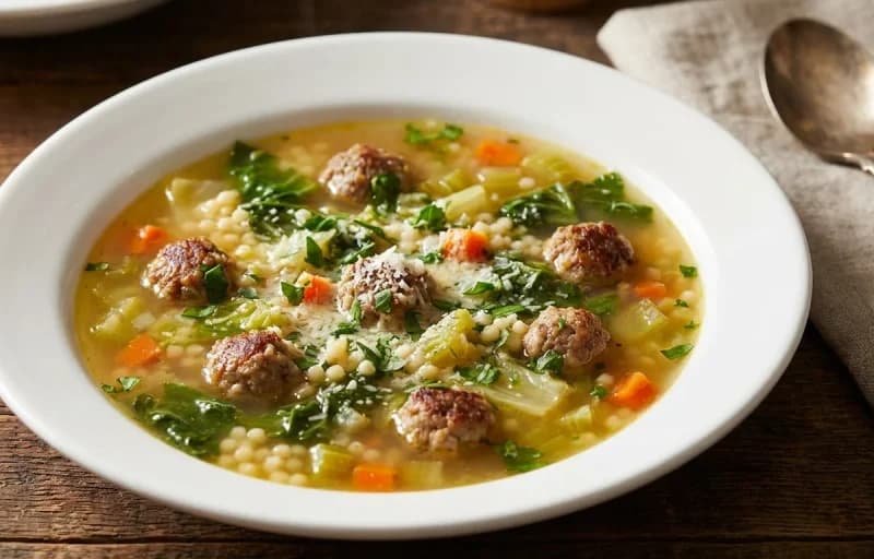 Italian Wedding Soup with No-Knead Crusty Bread - Recipe 1