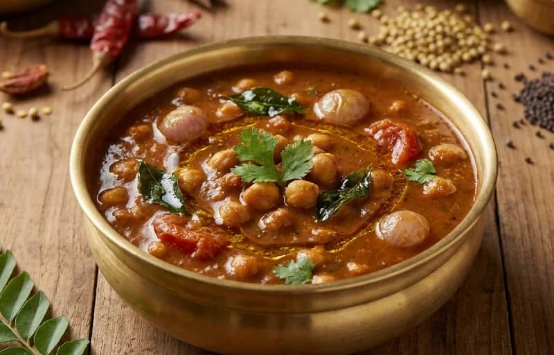 Kadalai Kuzhambu, Steamed Basmati Rice and Seppankizhangu Roast - Recipe 1