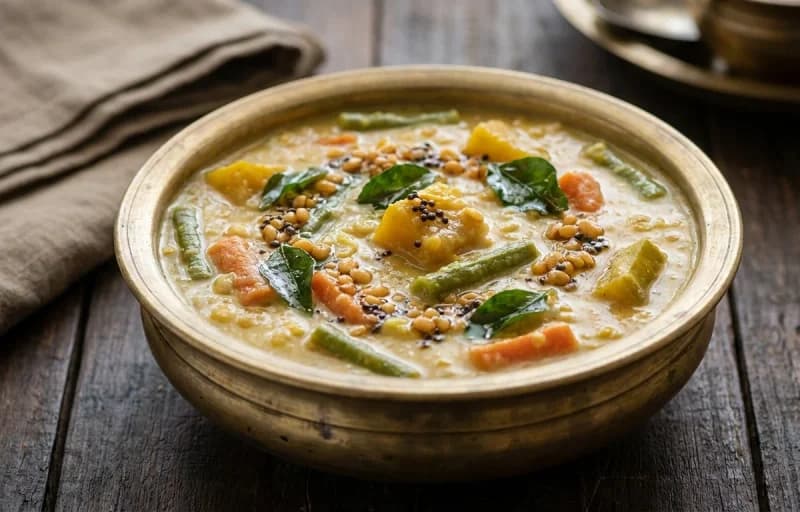 Kaikari Kootu, Steamed Basmati Rice and Mango Pickle - Recipe 1