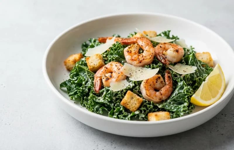 Kale Caesar Salad with Shrimp