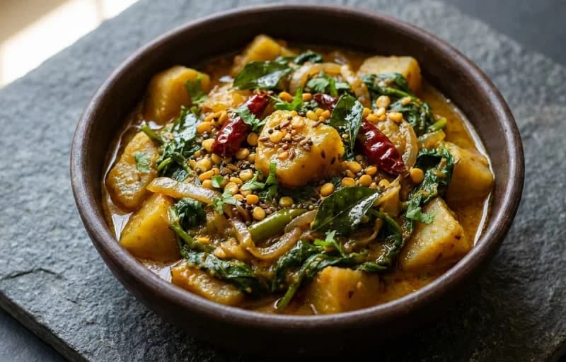 Kanda Bachali Kura, Steamed Basmati Rice and Masala Omelette - Recipe 1