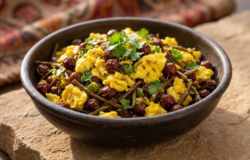 Ker Sangri with Scrambled Eggs with Roti - Recipe 1