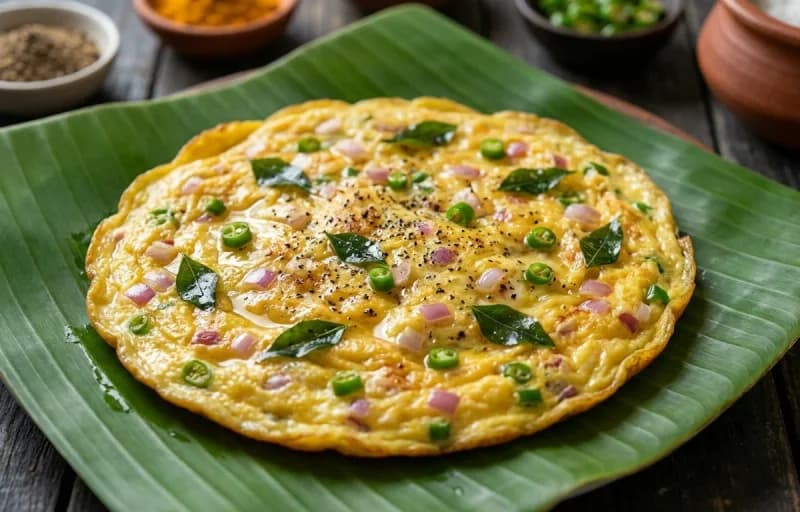 Kerala Omelette, Matta Rice, Kerala Pulissery and Vendakka Mezhukkupuratti - Recipe 1