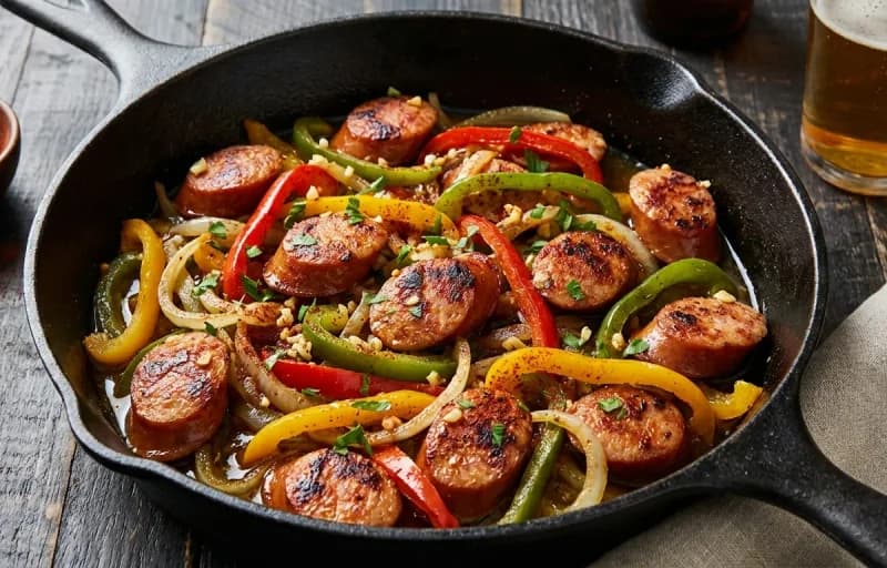 Kielbasa with Peppers and Onions, Potato and Cheese Pierogies and Sauteed Onions - Recipe 1