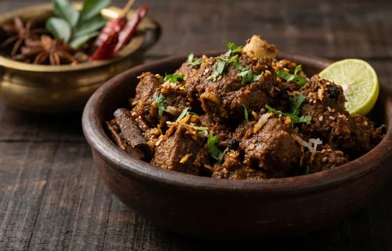 Kolhapuri Mutton Sukka, Jowar Bhakri, Tambda Rassa and Pandhra Rassa - Recipe 1