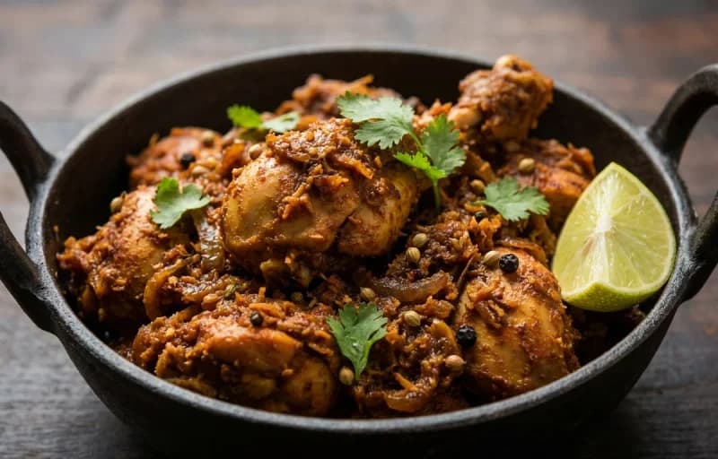 Kombdi Sukka, Rice Bhakri and Onion Salad - Recipe 1