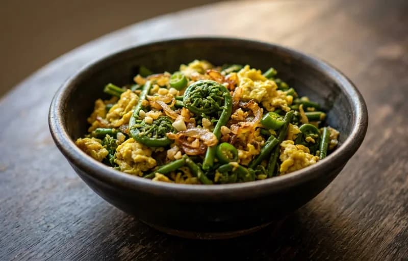 Koni aru Dhekia Xaak Bhaji with Steamed Basmati Rice - Recipe 1