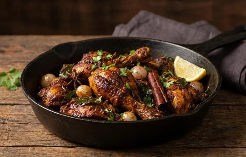 Kozhi Varuval, Vegetable Sambar and Steamed Basmati Rice - Recipe 1