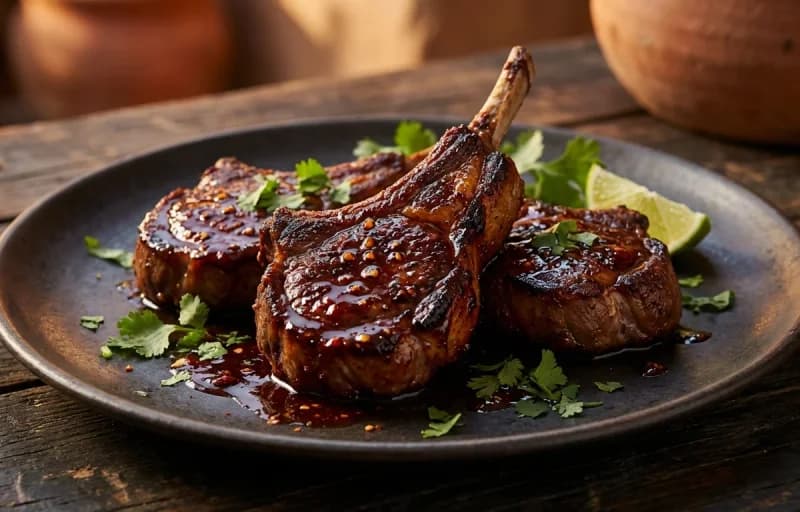 Lamb Chops with Red Chile Glaze, Quinoa and Steamed Broccoli - Recipe 1