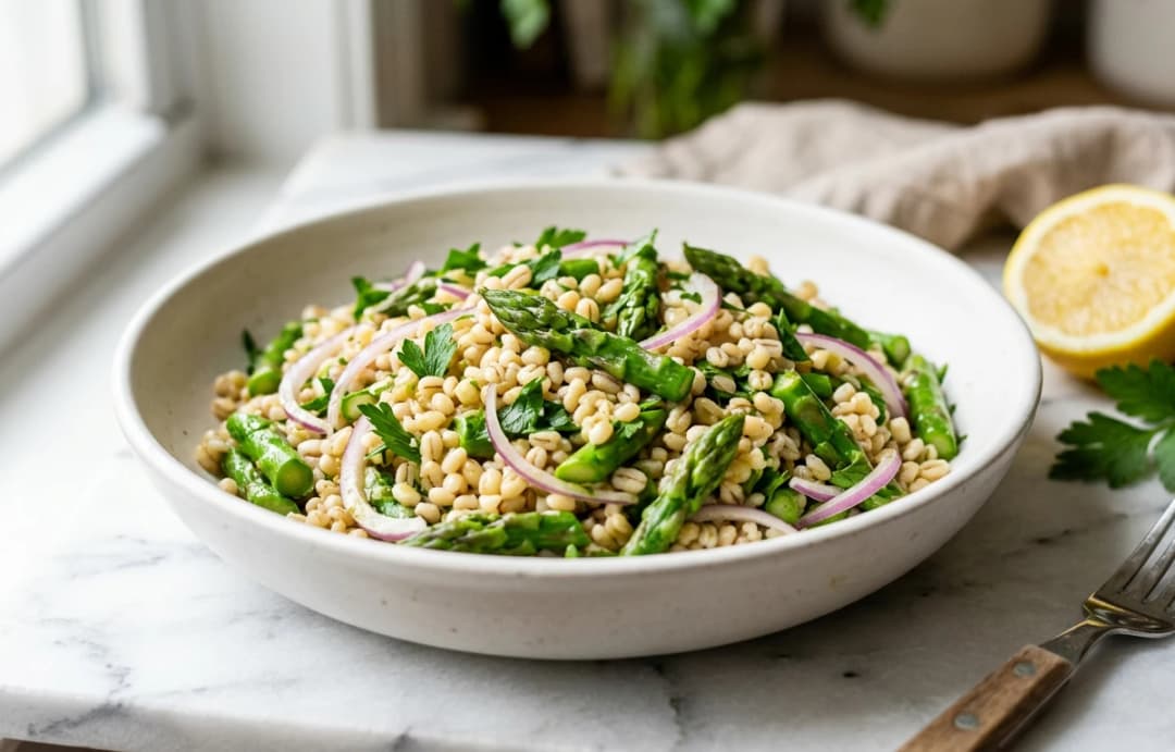 Lemony Barley Salad with Asparagus
