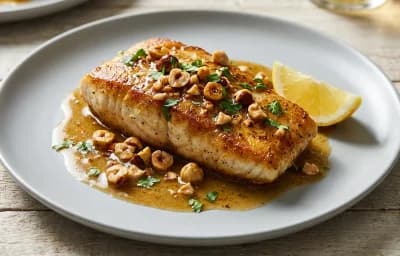 Lingcod with Hazelnut Brown Butter Sauce