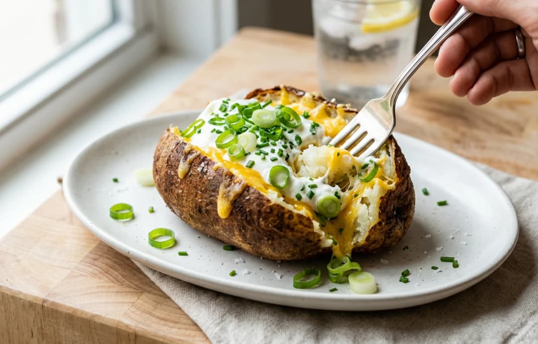 Loaded Baked Potato with Scallion Greens