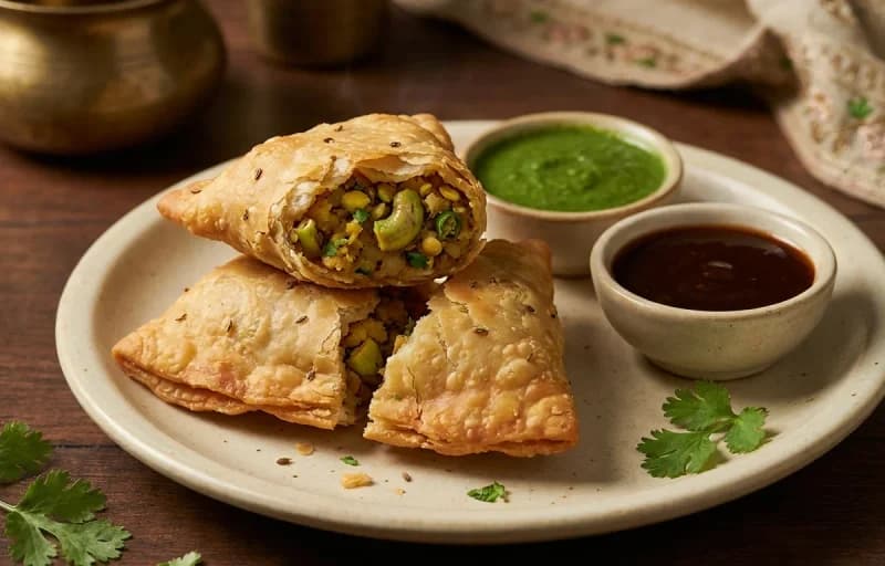 Lucknowi Samosa with Coriander Mint Chutney - Recipe 1