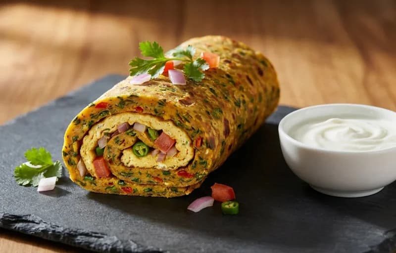 Masala Omelette Thepla Roll