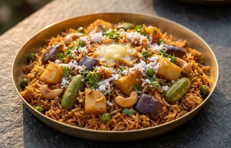 Masale Bhaat, Fried Egg and Cucumber Raita - Recipe 1