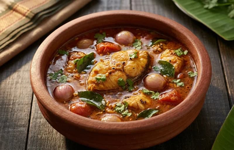 Meen Kuzhambu, Steamed Basmati Rice and Beans Poriyal - Recipe 1