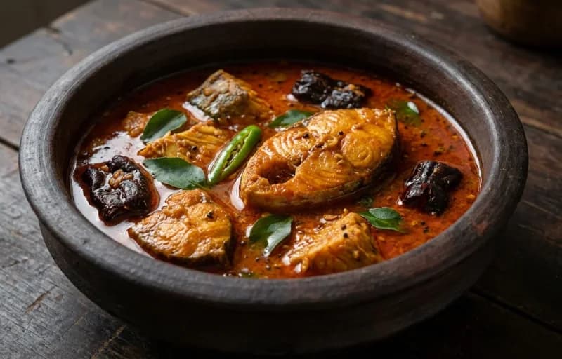 Meen Vevichathu, Matta Rice, Cabbage Thoran and Pappadam - Recipe 1