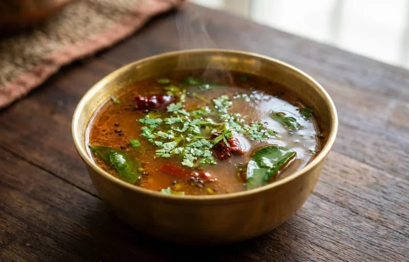 Steamed Basmati Rice, Menasina Saaru, Aloo Palya and Curd - Recipe 2