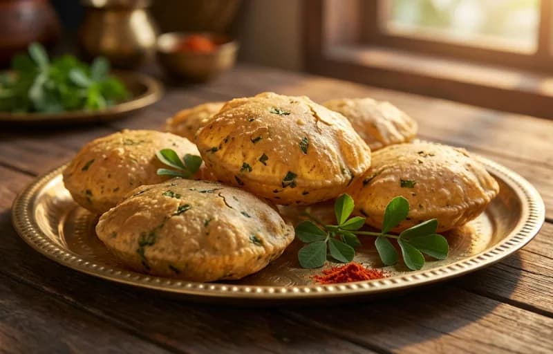 Methi Puri, Aloo Sabzi and Cucumber Raita - Recipe 1