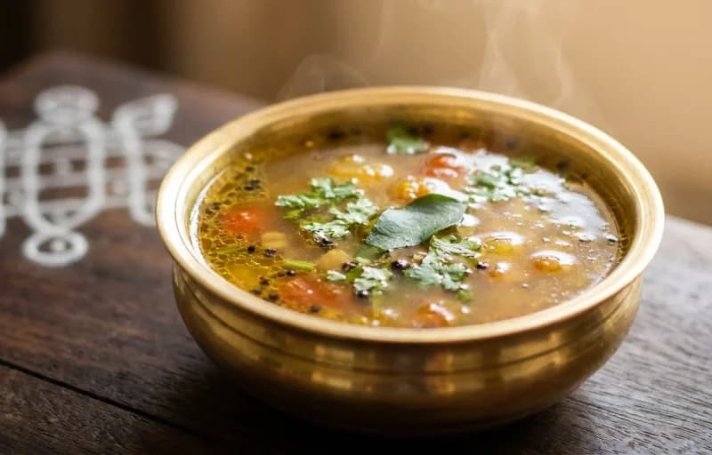 Milagu Rasam, Steamed Basmati Rice, Paruppu Thogayal and Sutta Appalam - Recipe 1