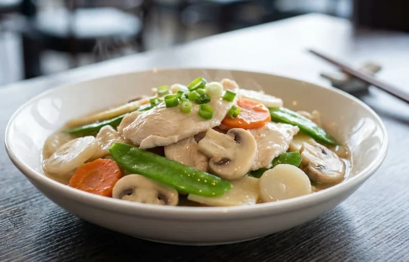 Moo Goo Gai Pan, Steamed Basmati Rice and Wonton Soup - Recipe 1