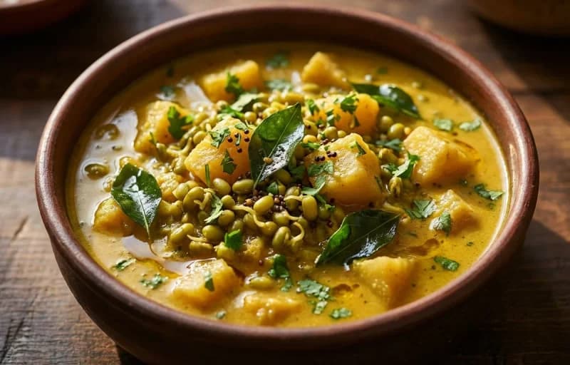 Steamed Basmati Rice, Mooga Ghashi, Batate Phodi and Goan Prawn Kismoor - Recipe 2