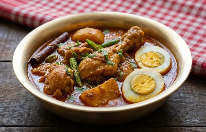 Murgir Manxo Koni, Steamed Basmati Rice and Bengena Bhaji - Recipe 1
