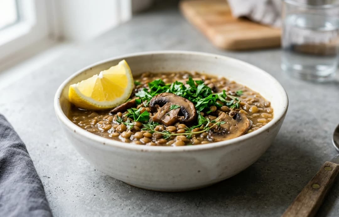 Mushroom and Thyme Lentil Soup