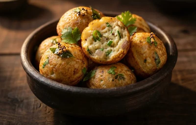 Muttai Paniyaram, Vegetable Sambar and Thengai Chutney - Recipe 1