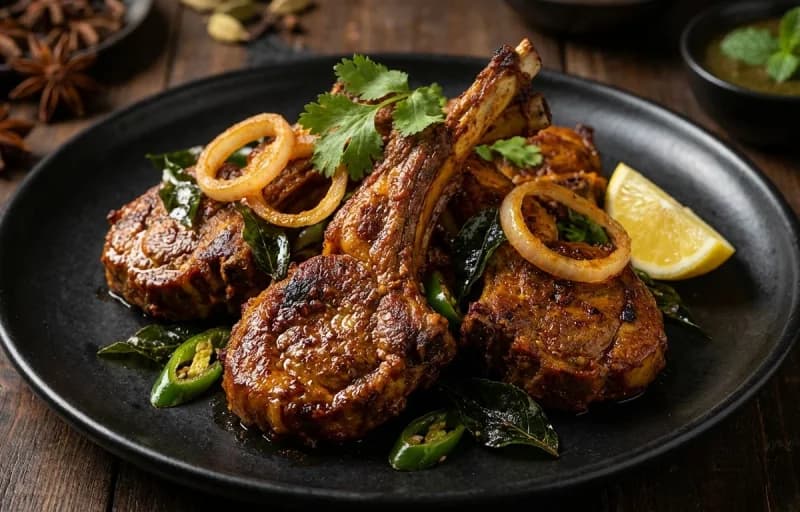 Mutton Chops Fry with Onion Salad - Recipe 1