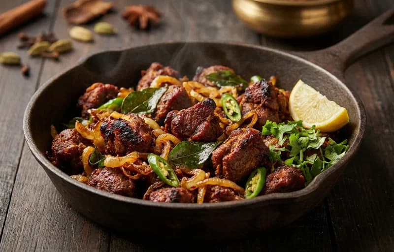 Mutton Fry, Khatti Dal and Steamed Basmati Rice - Recipe 1