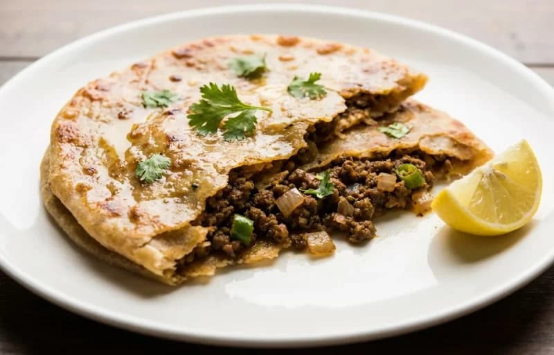 Mutton Kheema Paratha, Curd and Mango Pickle - Recipe 1