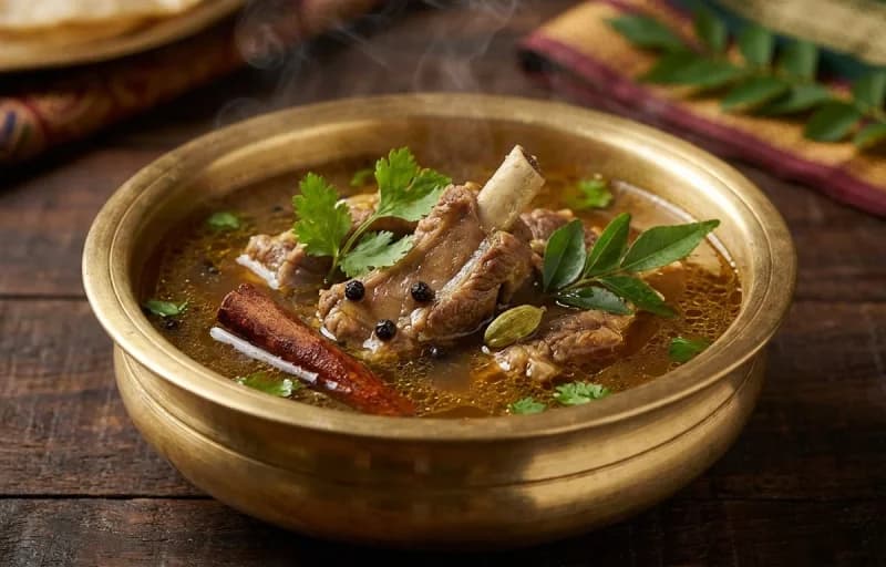 Mutton Nenju Elumbu Soup, Steamed Basmati Rice and Pepper Chicken Fry - Recipe 1