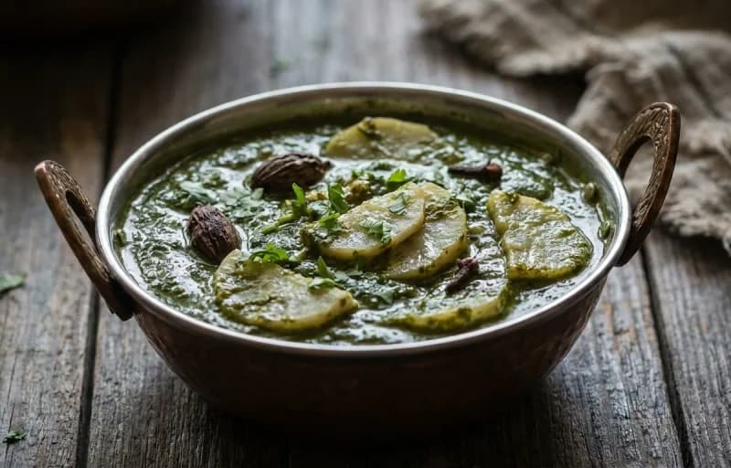 Nadru Palak, Monji Haak and Steamed Basmati Rice - Recipe 1