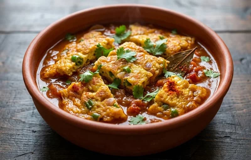Omelette Tarkari, Bhaja Bhaat and Saaga Bhaja - Recipe 1