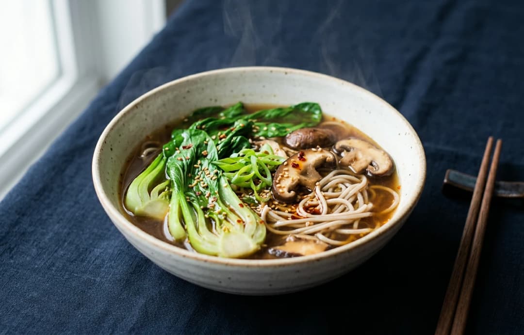 Pak Choi & Mushroom Noodle Soup