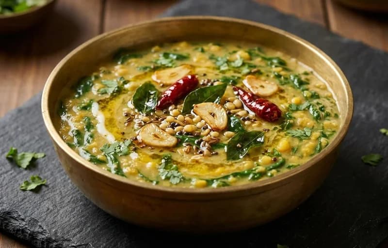 Palak Pappu, Steamed Basmati Rice, Fried Egg and Mango Pickle - Recipe 1