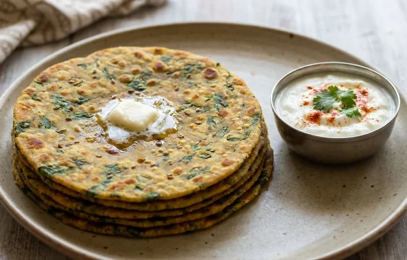 Palak Thepla, Dahi and Gujarati Aam Chundo - Recipe 1