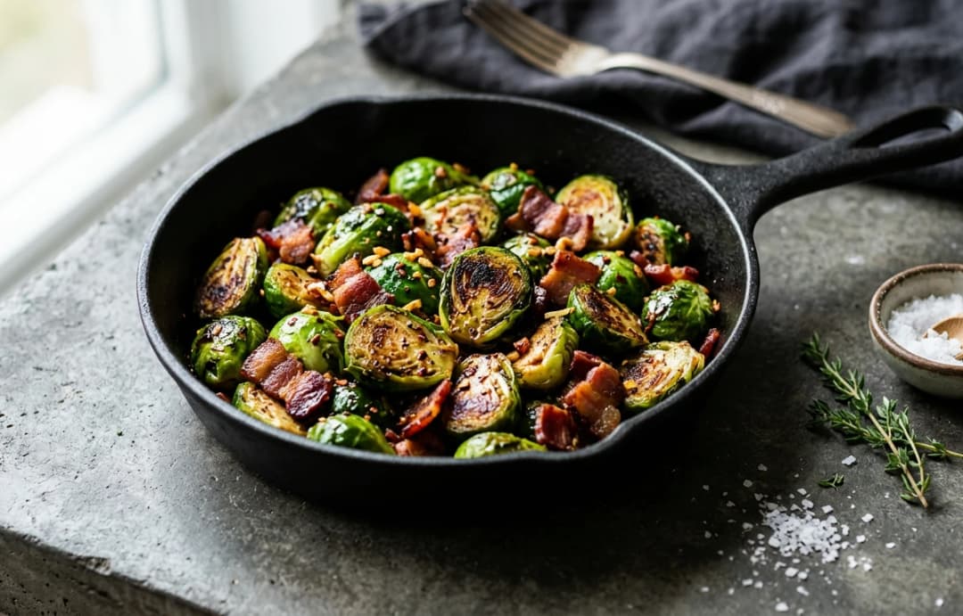 Pan-Seared Sprouts with Bacon