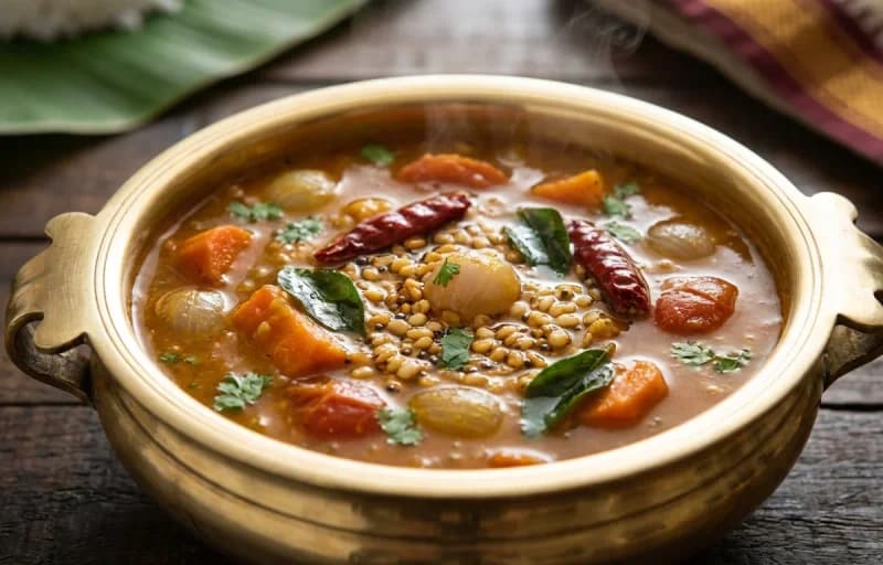 Pasi Paruppu Sambar, Steamed Basmati Rice and Vazhakkai Varuval - Recipe 1