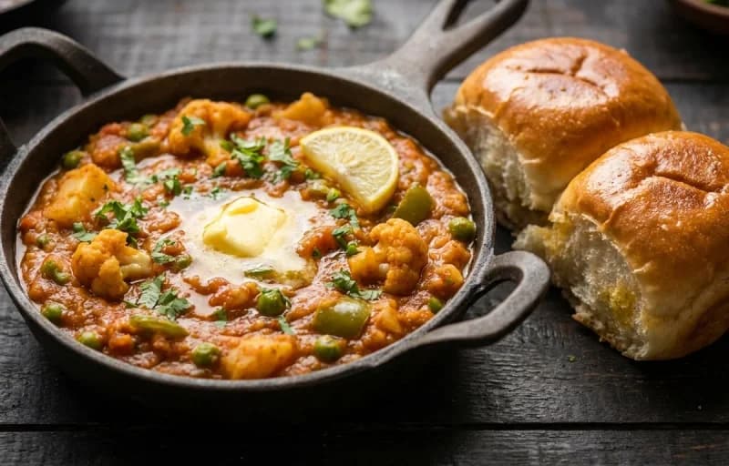 Pav Bhaji, Chopped Onion Salad and Lemon Wedge - Recipe 1