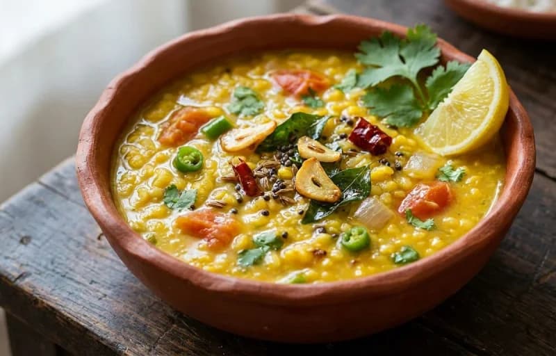 Steamed Rice, Pesara Pappu, Sorakaya Kura and Mango Pickle - Recipe 2