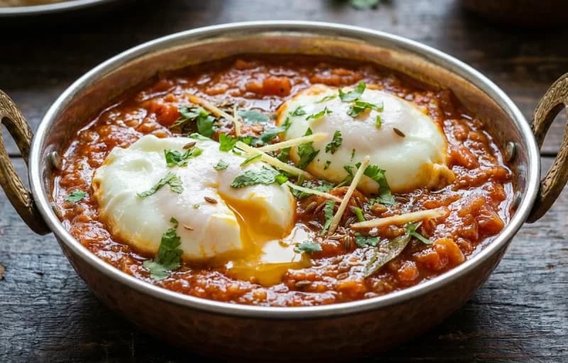 Poached Eggs in Tomato Gravy with Roti - Recipe 1